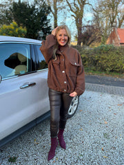 Chocolate Boucle High Neck Bomber Jacket Jude