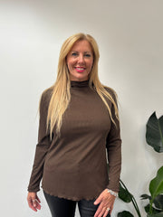 Chocolate Ribbed Flute Neck Top Charlotte