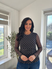 Black Polka Dot Mesh Top Sofia