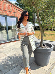Khaki Striped Longline Cardi Haven