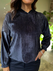 Navy Sparkle  Velour Hoodie Colette