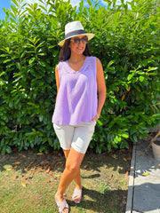 Lilac Floral Mesh Bubble Cotton Top Robin