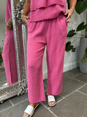 Lipstick Pink Bubble Cotton Trousers