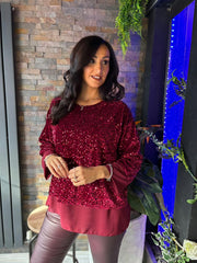 Wine Layered Velour Sequin Top Mercy