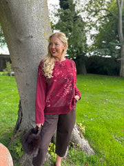 Red Crochet Hem Floral Top Ellis