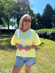 Neon Yellow Puff Sleeve Striped Top Erin
