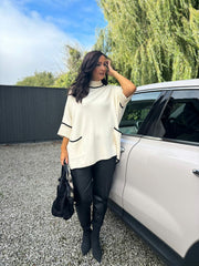 Antique Cream Luxury Trim Detail Pocket Knit Anna