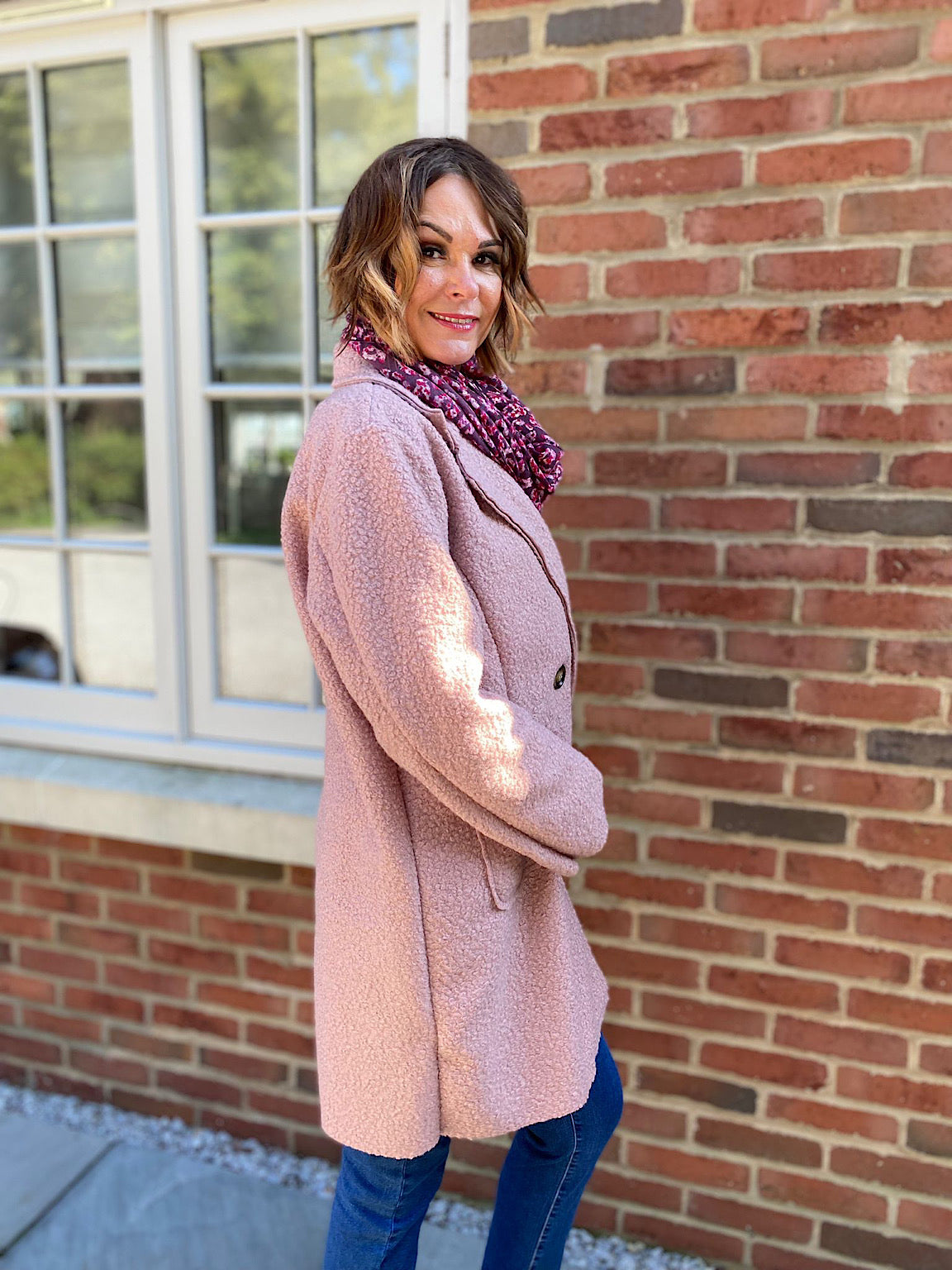 Pink best sale boucle coat