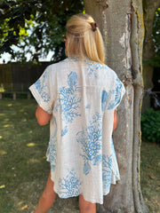Stone Blue Coral Print Blouse Stacey