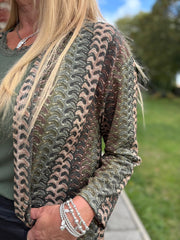 Green Pattern Stripe Shimmer Cardigan Freya