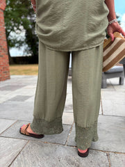 Khaki Sequin Trim Trousers Astrid