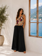 Black Wide Leg Pull On Trousers Cara