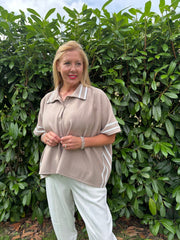 Mocha Stripe Detail Button Top Leona