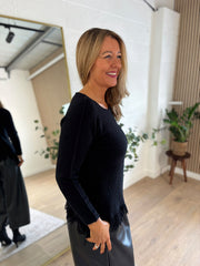 Black Long Sleeve Fringed Knit Amara