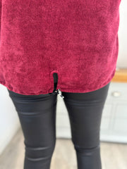 Wine Chenille Leopard V Neck Sweatshirt Elle