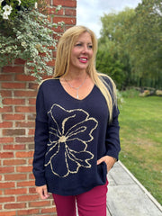 Navy Flower Knit Alissa