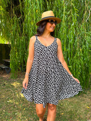 White Greek Key Sleeveless Dress Cleo