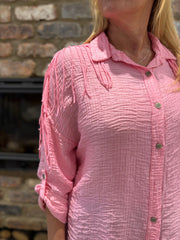 Pink Fringed Button Sleeve Shirt Tanya