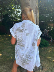 White Mocha Coral Print Blouse Stacey