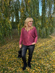 Wine Shimmer V Neck Knit Seren