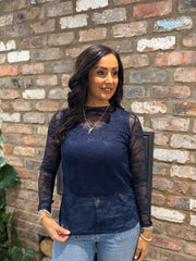 Navy Lace Mesh Top Tiffany