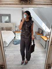 Chocolate Sleeveless Paisley Top Caitlyn