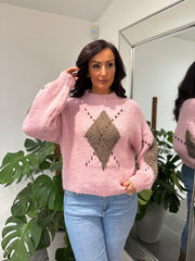 Pink Argyle Knit Jumper Heidi