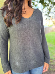 Charcoal Embellished Soft Knit Francine