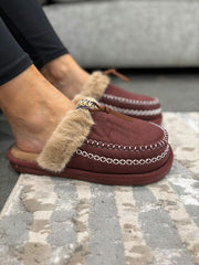Wine Faux Fur Lined Mule Slippers