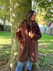 Chocolate Premium Hooded Sherpa Coat Camilla