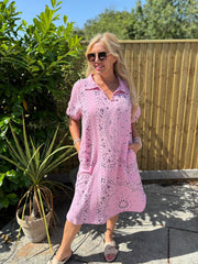 Candy Pink Bubble Cotton Paisley Shirt Dress Jane