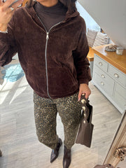 Chocolate Velour Zip Hoodie Jaiya