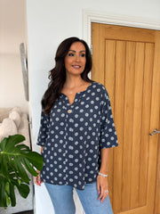 Navy Polka Dot Button Top Mercy