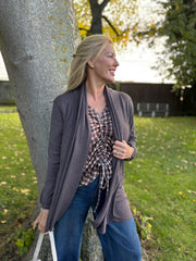 Chocolate Soft Drape Cardi Flora
