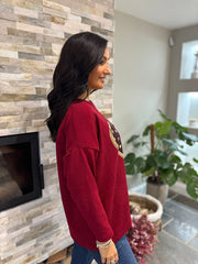 Wine Metallic Heart Ribbed Sweatshirt Brooke