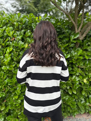 Monochrome Stripe Cardigan Chloe