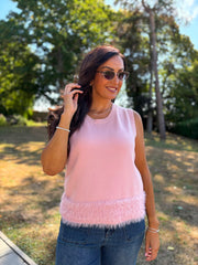 Pink Fluffy Hem Knitted Tank Gina