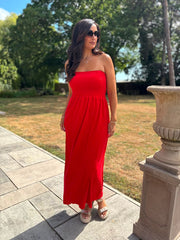Red Bandeau Towelling Dress Natasha