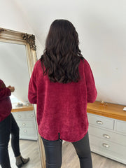Wine Chenille Leopard V Neck Sweatshirt Elle