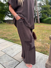 Chocolate Sequin Star Trousers Taryn