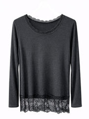 Charcoal Ribbed Lace Trim Top Madeline