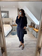 Navy Velour Zip Hoodie Jaiya