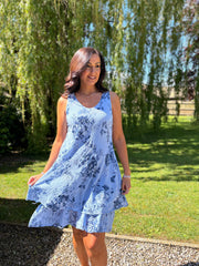 Blue Floral Print Sleeveless Dress Lilia