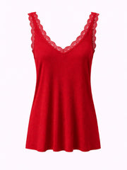 Red Lace Ribbed Vest Libby
