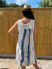 Navy Brushed Stripe Panel Dress Jodie
