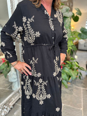 Black Gold Embroidery Shirt Dress River
