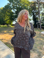Chocolate Bubble Cotton Paisley Top Kimberly
