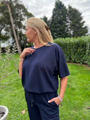 Navy Drawstring Hem Top Judy