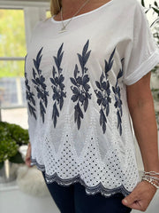 White Broderie Floral Top Bonnie
