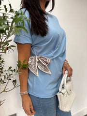 Light Blue Soft Drape Bow Top Joanie